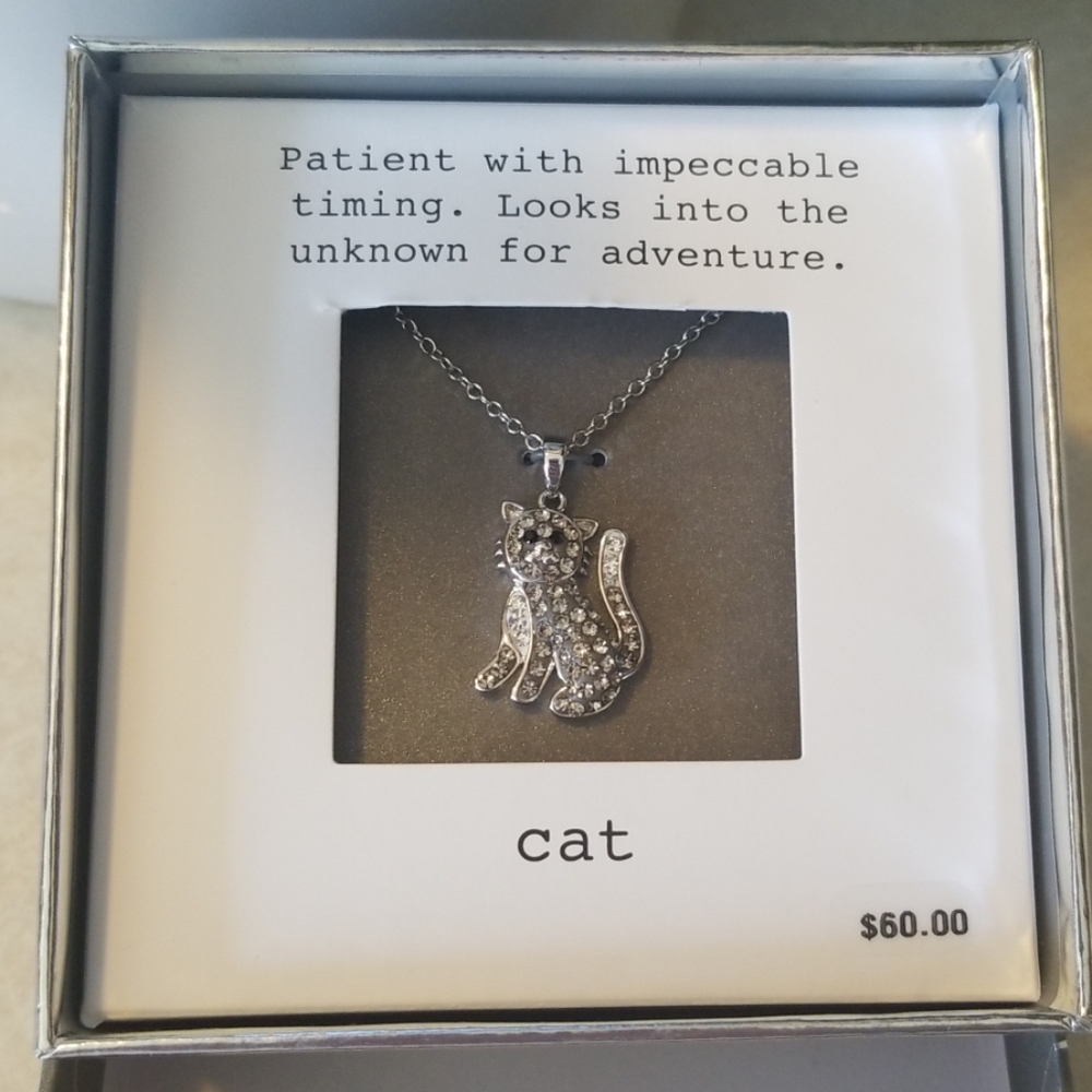 Crystal Cat Plated Silver Necklace